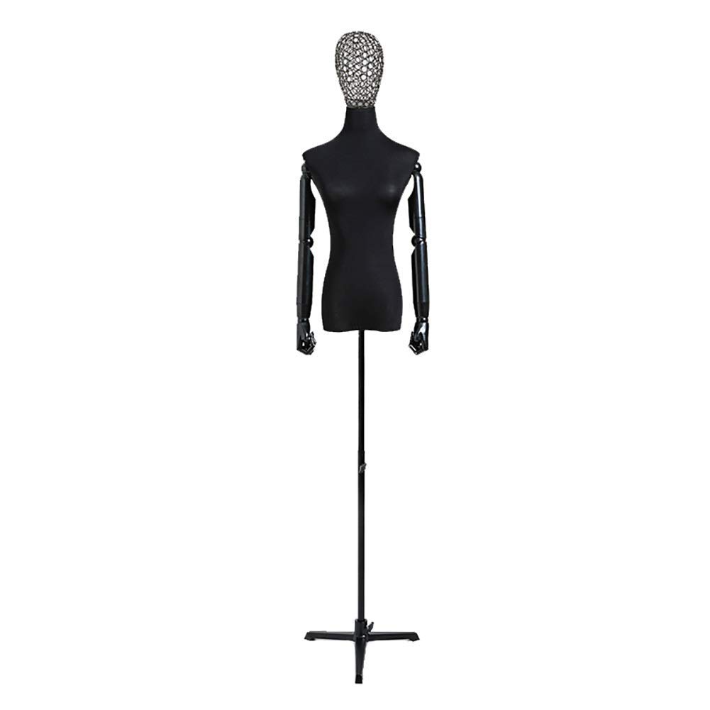 Schwarze weibliche Schaufensterpuppe mit Kunststoffarmen, Obertorso-Mannequin mit Stativständer, verstellbare Höhe (Stil 4 M)