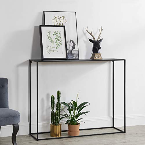 [en.casa] Mesa Consola 95cm x 115cm x 32cm Mesa Pequeña Estable Almacenamiento de Pared Negro Mate