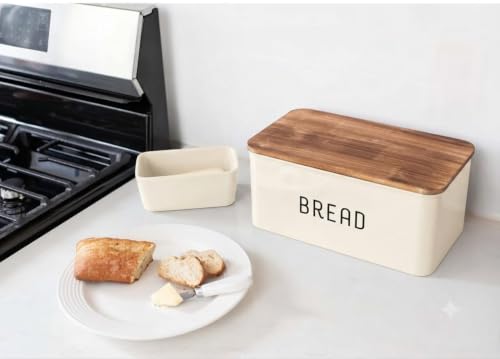Image of Metal Bread Box Set | Airtight Bread Storange Box For Kitchen Bread Dispenser Food Grade Storage Box with Wooden Lid - 4 litres.