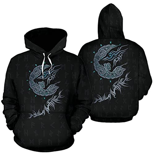 Pull viking à capuche loup Fenrir imprimé 3D pour look streetwear de saison - 3