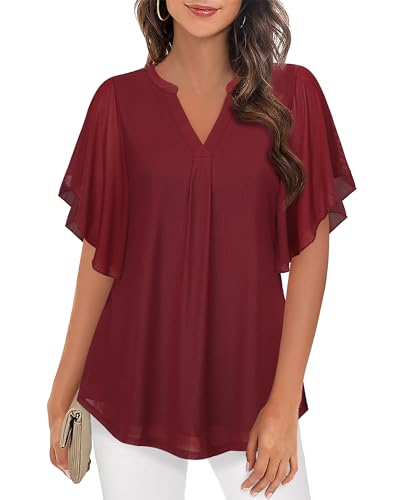 Vafoly Elegant Oberteil fur Damen V-Ausschnitt Bluse Vintage Sommer Fließende