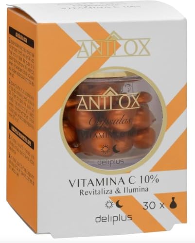 Cápsulas Antioxidantes Facial de textura Rica y Sedosa con doble acción. 30 x 0,50 ml. Vitamina C 10%. Revitaliza e Ilumina. Deliplus