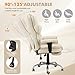HOMREST 6-Point Massage Executive Chair,Heat Office Chair,Ergonomic Home Office Desk Chairs with Retractable Footrest and Reclining Function,Leather Computer Chair with Adjustable Armrest(‌Off White)