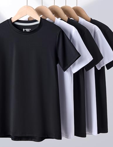 Image of 5 Pack Youth Boys Athletic Dry Fit T Shirts | Lightweight Short Sleeve Tees, Comfy Stretch, Regular Fit, for Teen Kids, Running Soccer Back to School