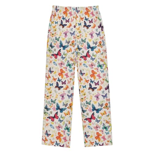 Butterfly Long Pajama Pants Elastic Waist PJ Bottoms with Pockets S A1113292