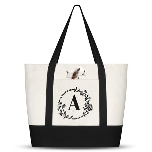 Aucuu Borsa Tote in Tela, Iniziali Tote Bag da Donna,