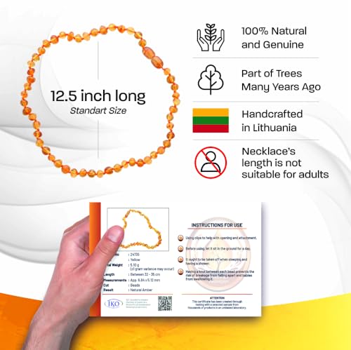 AmberByHarmony Amber Necklace Set,12.5 inches Baltic Amber Necklace (Authentic, Certified) - Handmade Amber Necklace from Lithuania (Polished, Honey)2
