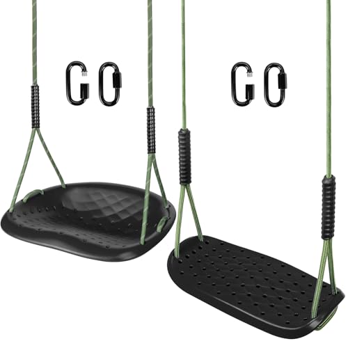 Image of Heavy Duty Swing Seat, Toddler Swing & Anti‑Slip Flat Swing Seat with Adjustable Ropes, Outdoor Backyard Playground Swingset Accessories, Black