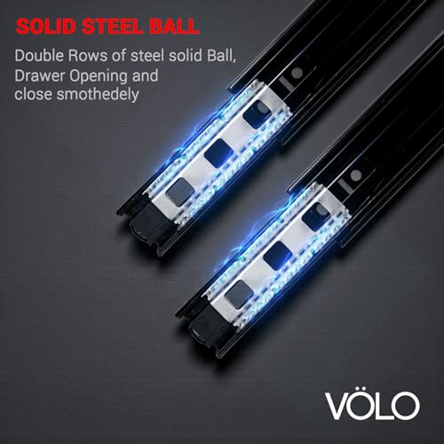 Image of Volo Heavy Duty Drawer Slides, Full Extension Ball Bearing Runners | Pack of 2 Piece | Channels for Kitchen Cabinets, Wardrobes, and Dressers (Black Mild Steel, 10 Inch)