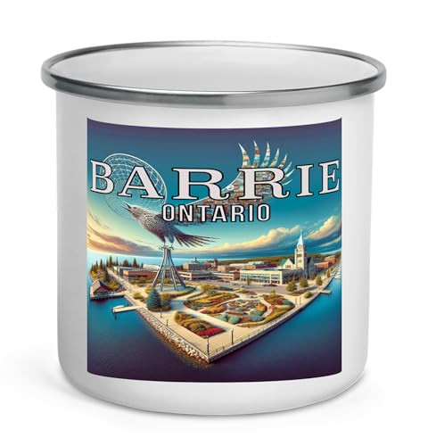 Barrie Ontario Enamel Camp Mug – 12oz Souvenir Mug for Campers, Hikers, and Adventure Lovers