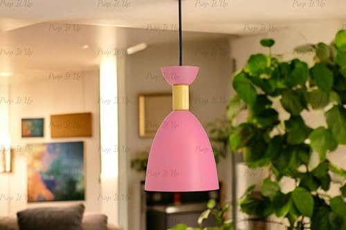 Image of Prop It Up Modern Pendant Light, Pink and Yellow Bell Shape, Ceiling Mount Hanging Lamp, Without Bulb
