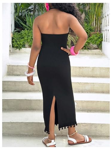 Floerns Girl's 3D Floral Halter Dress Sleeveless Tassel Trim Beach Long Dresses3