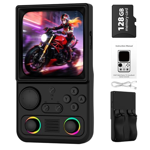 Image of R36TMAX Upgraded Retro Handheld Game Console with 4000mAh Battery, 4.0'' IPS Screen, Retro Gaming Console with Portable Case, Supports WiFi Networked Fighting and OTG (128GB Black)