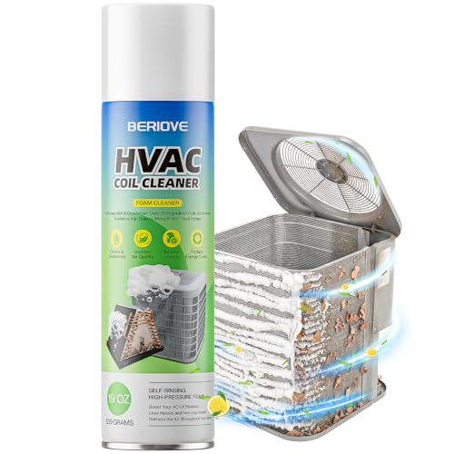 BERlOVE Foaming AC Coil Cleaner: 19oz High-Efficiency Formula, Quick Dust Removal, Ideal for Dust & Grease Removal on Evaporator Coils & Condensers, for HVAC Technicians & DIY Use