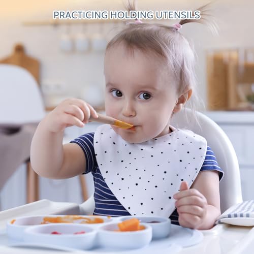 Image of 6 Pack Baby Spoons, First Stage Spoons, Shorter Length for Self Feeding, 6+ Months, Baby Training Spoons, Food Grade Silicone, Dishwasher Safe & Boil-proof