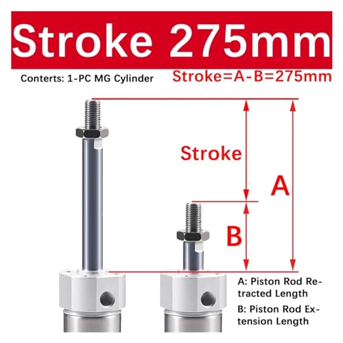 Cylindre pneumatique MG25 course 275mm en acier inoxydable double effet - 3