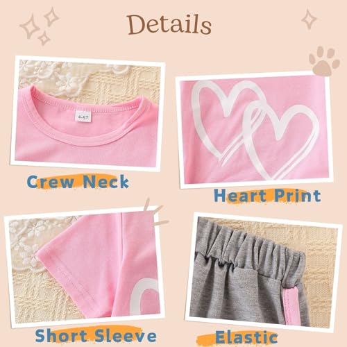 Image of Kids Girl Clothes Tie Dye Heart Print Short Sleeve Top and Shorts Toddler Girl Summer Outfits Short Set