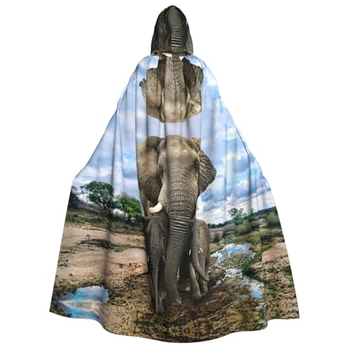 Cape à capuche motif animaux sauvages africains éléphant Halloween costume