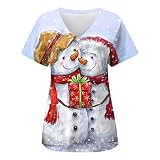 Sizoer Weihnachten Kasacks Damen Pflege Kurzarm Hemd Damenkasack Schlupfjacke V-Ausschnitt Top Kurzarm Mit Tasche Uniform Schlupfkasack Damen Kasack Kurzarm Kasacks Schlupfhemd Schlupfkasac
