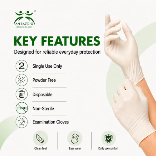 Image of AM Safe x Latex Gloves | White | Food Handling | CE Approved | Non Sterile | All-Purpose | Powdered | Cleaning |Examination Gloves |40 pcs|Small