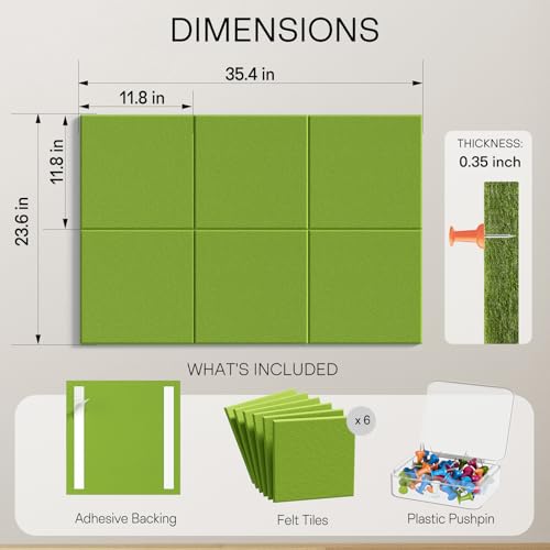 Image of MaxGear Felt Bulletin Board 36 inch x 24 inch, Forest Green Felt Wall Tile Push Pin