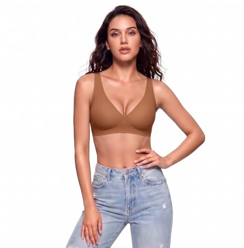 Image of Seamless Wireless Bra for Women | No Underwire Deep V Invisible T-Shirt Bra | 360 Support | Adjustable Straps | Soft Comfortable Everyday Bra