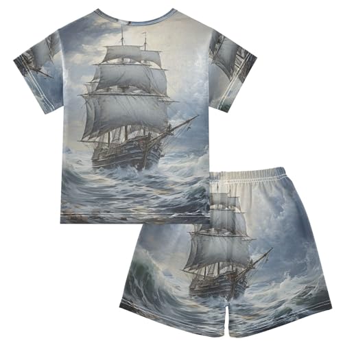 ALAZA Nautical Pajama Set Short Sleeve Sleepwear Soft Lounge Nightwear2