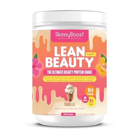 Lean Beauty Shake Protein Powder-Vanilla- Grass Fed Whey Protein, Hydrolyzed Collagen, Beauty Ingredients, Vitamins, Fiber, No Sugars, All Natural, 20 Servings, Made in USA Cover