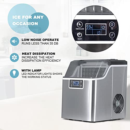 Fabricadora de cubos de hielo, portátil de encimera, acero inoxidable, 66 lb/24 h con función automática de limpieza y panel de control inteligente, para restaurantes, bares y hogar miniatura 5