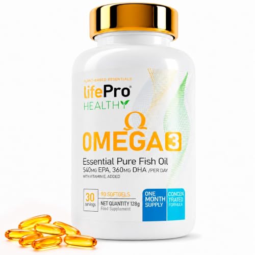 Life Pro Omega 3-3000mg 90 Cápsulas - Perlas de Aceite de Pescado (EPA 540mg + DHA 360mg) Para Bienestar General, 30 Días de Uso - Sin Gluten