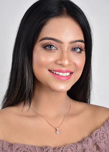 Image of Nilu's Collection Classic Round Solitaire Pendant With Chain & AD Stone | Stylish Delicate Cubic Zircon Pendant with Chain for Women