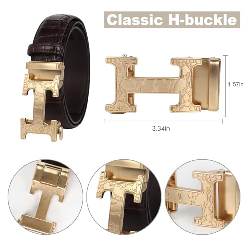 Image of Aurolran Men&Womens Leather Dress Belt Business Automatic Buckle Belt Color-Black Silver Gold