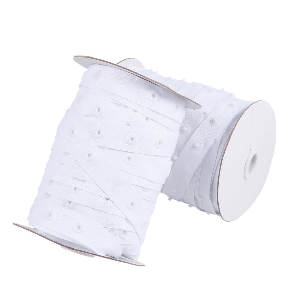 Fermeture à pression en polyester blanc ruban 2 rouleaux pour rideaux