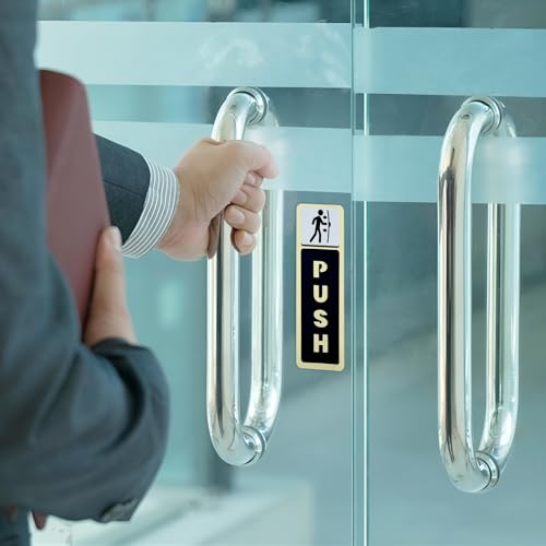 Image of Push Pull Golden Black Glass Door Acrylic Signage Sticker - Self-Adhesive Door Sign for Office, Storefront, Cafe, Hotel, Restaurant, Business & Shop Entry - Premium Door Label for Glass & Acrylic Surfaces