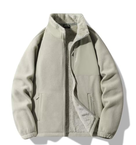 [Ｋａｙｉｙａｓｕ] フリース メンズ ジャケット 大きいサイズ アウター フルジップジャケット 防寒 防風 コート ポーラーフリース L-5XL(XL グリーン)