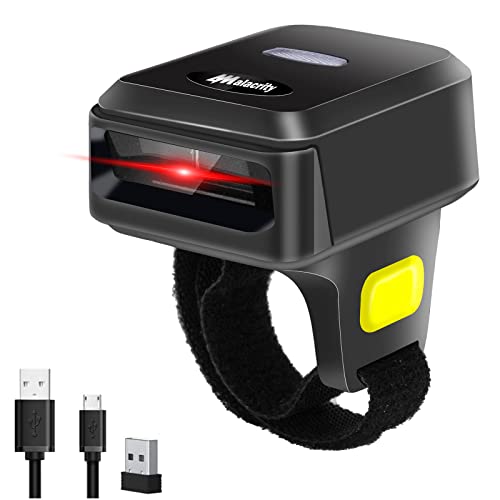 Alacrity 2D Wireless Ring Barcode Scanner,Portable Bluetooth Wearable Finger 1D 2D Mini Bar Code Reader Scanner Suppot Screen Scanning with Bluetooth & 2.4GHz Wireless & Wired Connection Scanner