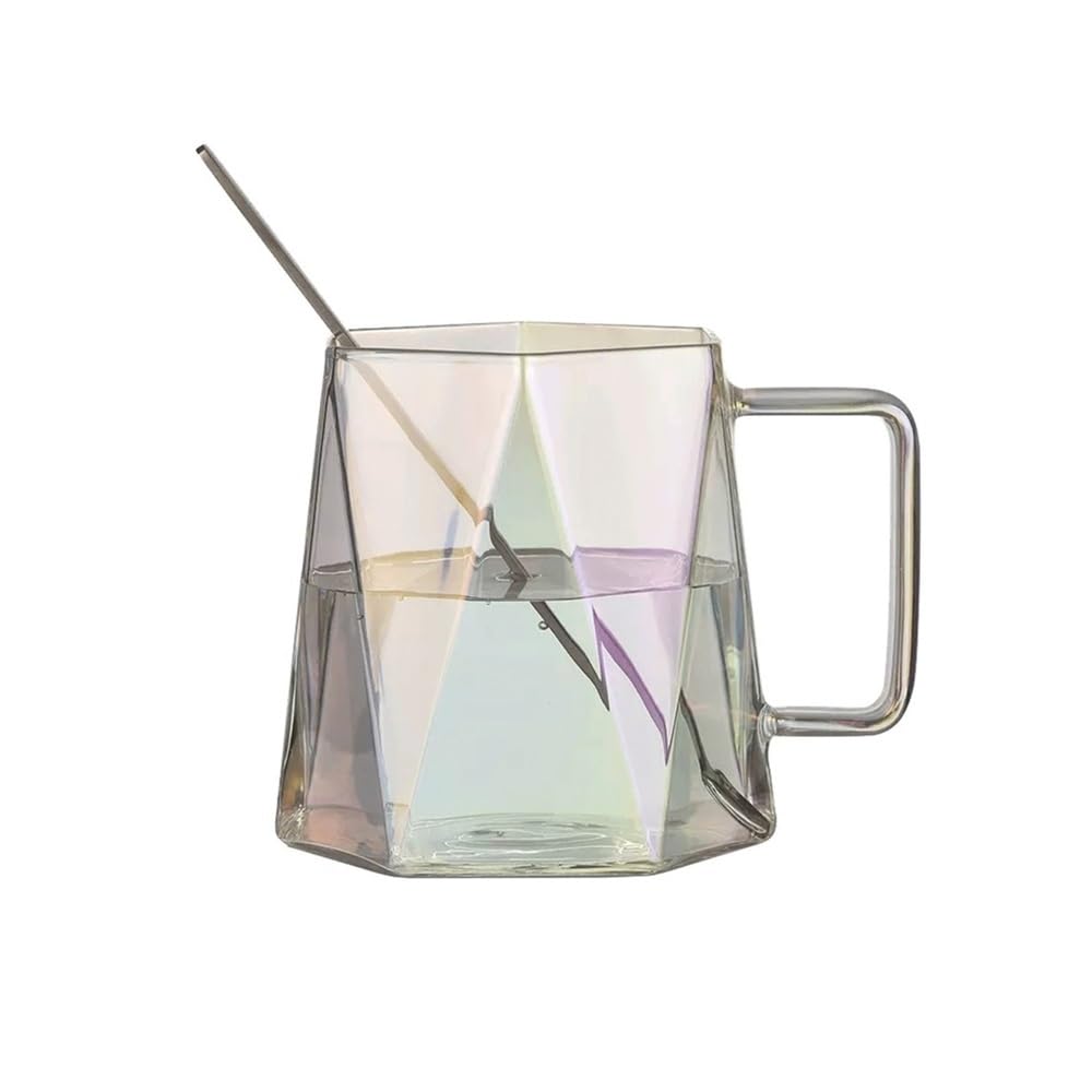 Kubki Duży szklany kubek do kawy, kreatywny design, dom, wielokątny, owsiany, śniadanie, biuro, kaliber retro do Latte, Gorącej Herbaty, Mleka(Clear)