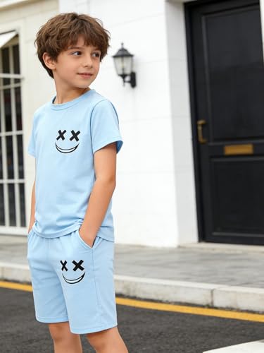 Image of Boys Clothes Size 6-12 Years Short Sleeve T-Shirt & Shorts Set Casual Spring Summer Outfits