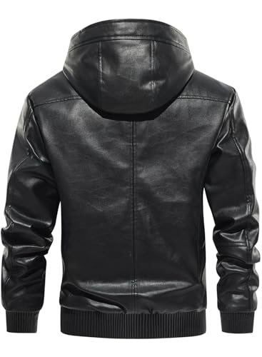 FANARCHER Men’s Faux Leather Jacket Fleece Padded Bomber Motorcycle Jacket with Hood3