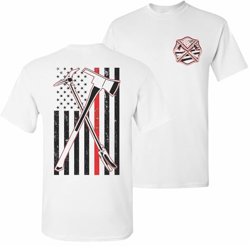 Thin Red Line Firefighter Axe Design Patriot Apparel T-Shirt Graphic Tee (White, Medium)