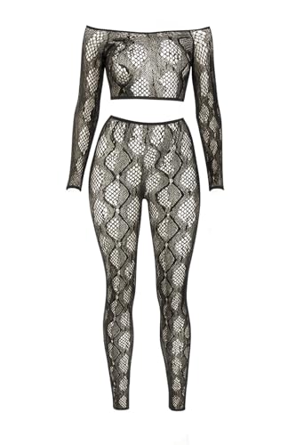 Leg Avenue Crop Top & Crotchless Tights Lingerie Set – One Size – Black