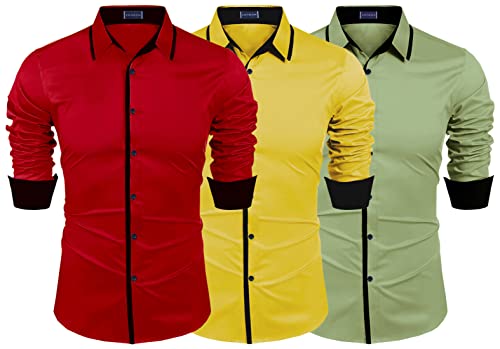 Image of Zombom Combo of Men's Cotton Blend Solid Regular Fit Casual Full Sleeves Shirts (Pack of 3)