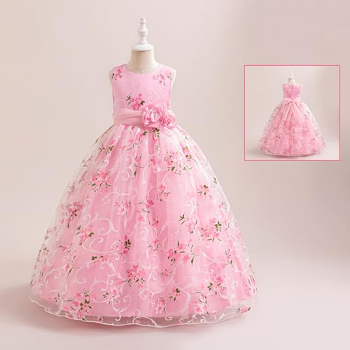 Flower Girl Lace Dress Sleeveless, Length Dress Floral Embroidered Toddler Tulle Dresses for Girls3