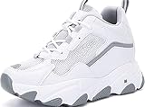  GILKUO Zapatillas Cuña Interior Mujer Verano Zapatillas Altas Deportivas Deporte Plataforma Sneakers Zapatos Cuña Talón 9cm Blanco 37