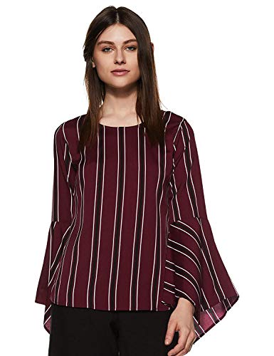 Image of Style Quotient Womens Burgundy Vertical Stripes Top
