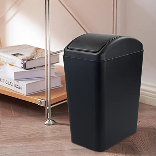 Qskely 4.5 Gallon Plastic Swing-Top Trash Can, Garbage Can with Swing Lid, Black