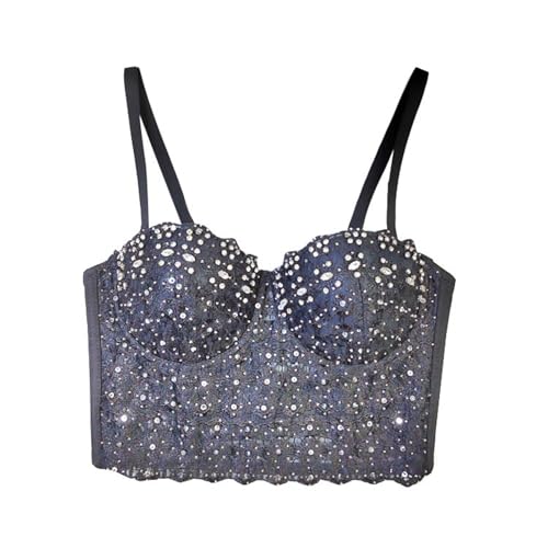 Soutien-gorge grande taille débardeur dentelle et strass crop top noir