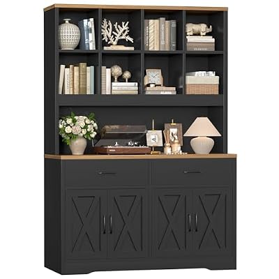 TEENFON Large Bookcases with Drawers and Storage Cabinet, Bookshelf and Bookcase, 5 Tier Floor Standing Bookshelves, 8 Open Storage Shelves and Printer Stand for Study, Living Room, Office