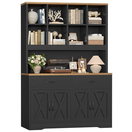 Image of TEENFON Large Bookcases with Drawers and Storage Cabinet, Bookshelf and Bookcase, 5 Tier Floor Standing Bookshelves, 8 Open Storage Shelves and Printer Stand for Study, Living Room, Office