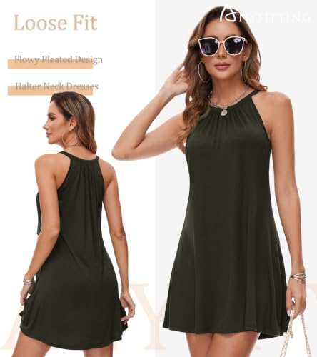 Image of ANYFITTING Summer Dress with Built in Bra Casual Beach Sundress Flowy Halter Mini Short Dresses for Women 2026